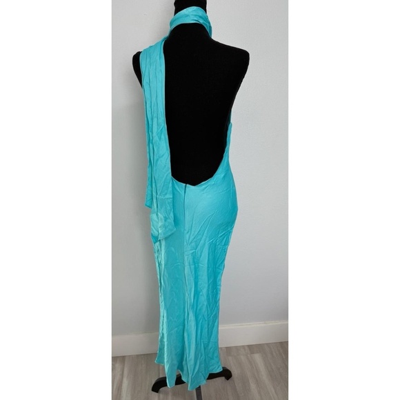NWT Meshki Dress Womens Size M Turquoise Blue One-Shoulder Halter Midi Satin - Picture 8 of 13